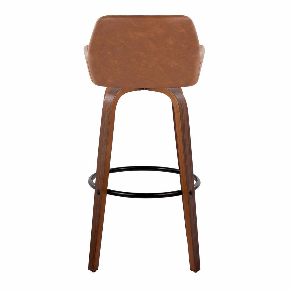 Walnut Wood, Black Metal, Camel PU Daniella 30" Fixed-Height Barstool - Set of 2. Picture 5