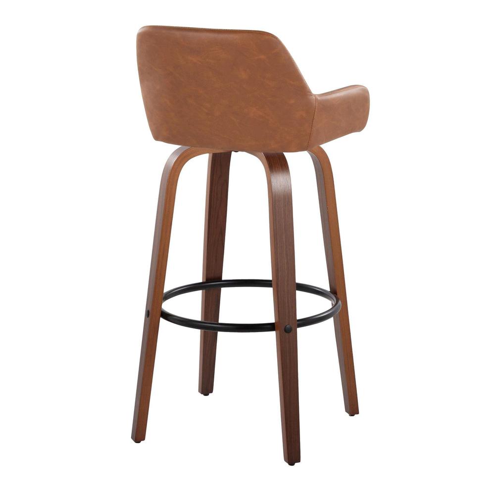 Walnut Wood, Black Metal, Camel PU Daniella 30" Fixed-Height Barstool - Set of 2. Picture 4