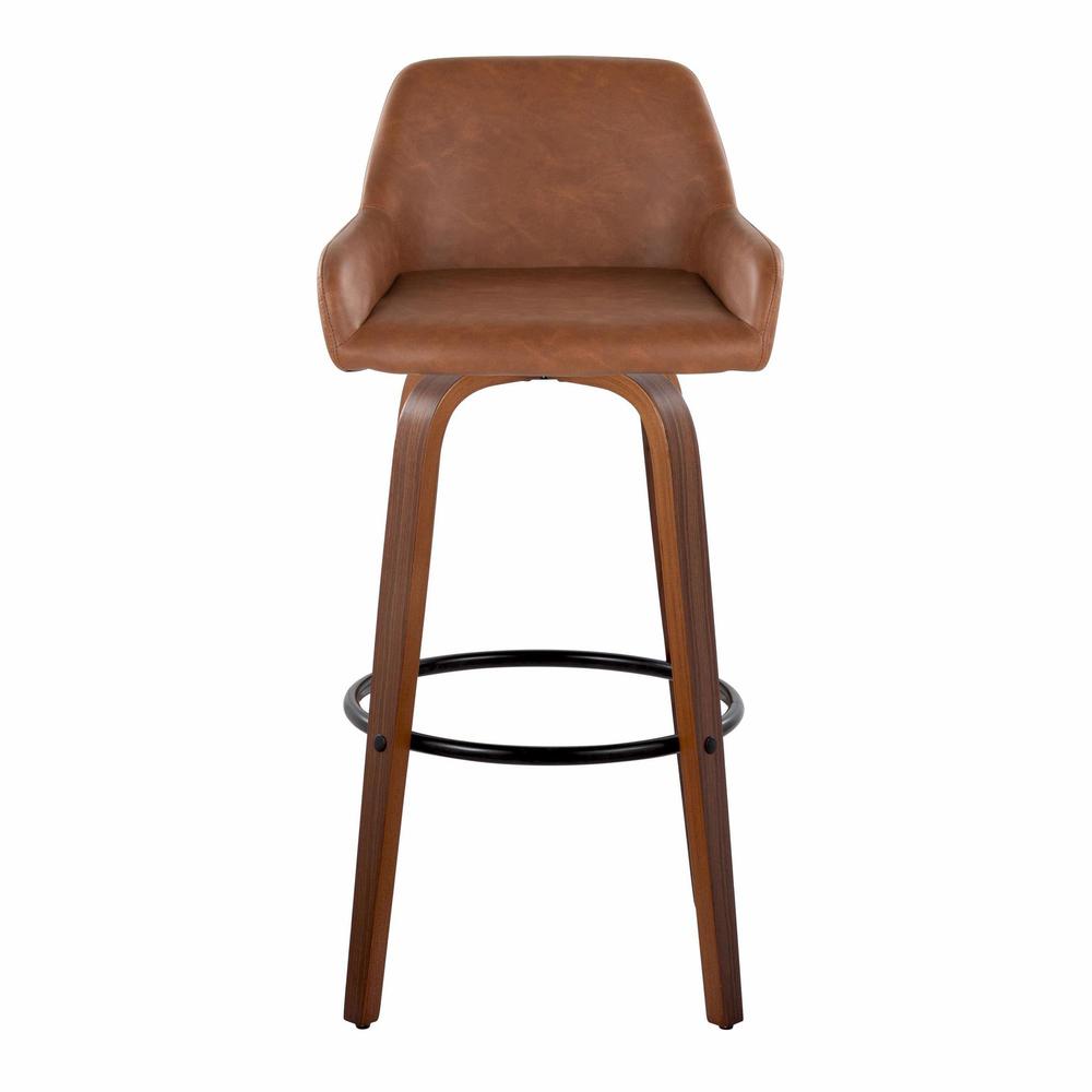 Walnut Wood, Black Metal, Camel PU Daniella 30" Fixed-Height Barstool - Set of 2. Picture 6
