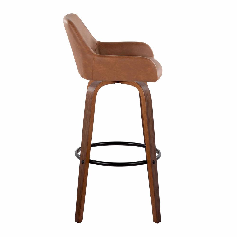 Walnut Wood, Black Metal, Camel PU Daniella 30" Fixed-Height Barstool - Set of 2. Picture 3