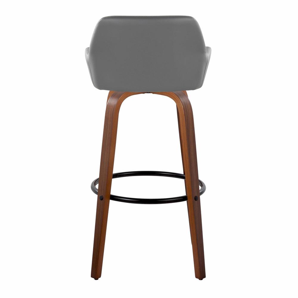 Walnut Wood, Black Metal, Grey PU Daniella 30" Fixed-Height Barstool - Set of 2. Picture 5