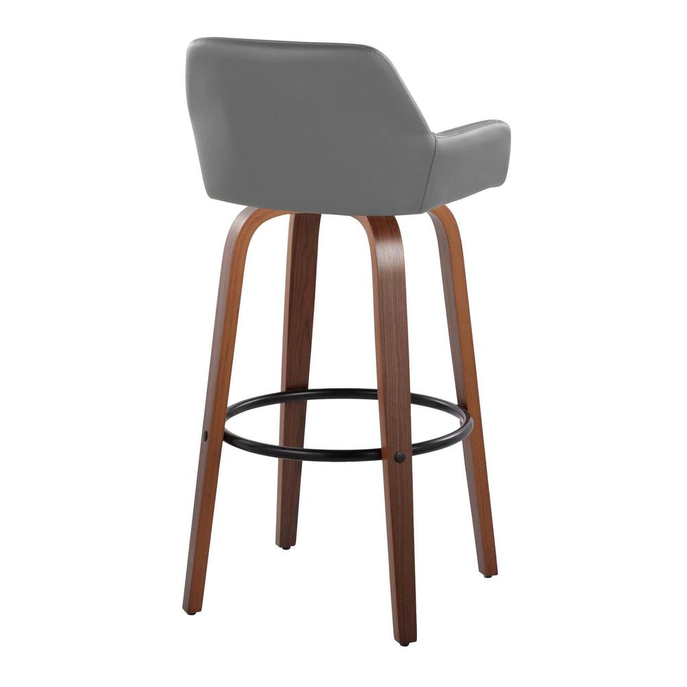 Walnut Wood, Black Metal, Grey PU Daniella 30" Fixed-Height Barstool - Set of 2. Picture 4