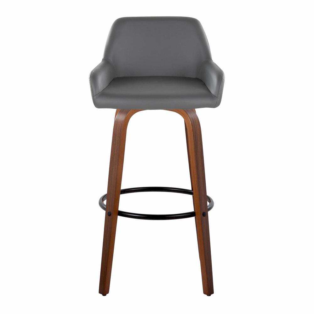 Walnut Wood, Black Metal, Grey PU Daniella 30" Fixed-Height Barstool - Set of 2. Picture 6