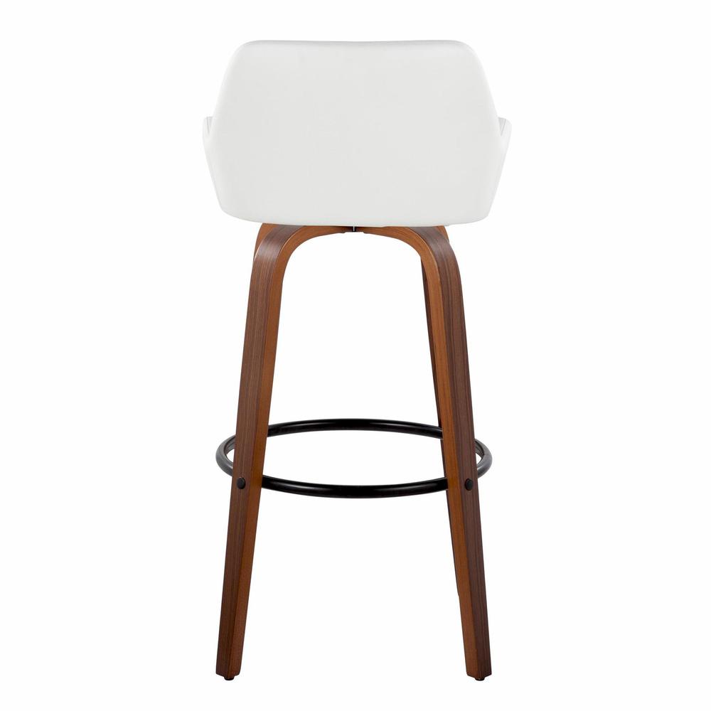 Walnut Wood, Black Metal, White PU Daniella 30" Fixed-Height Barstool - Set of 2. Picture 5