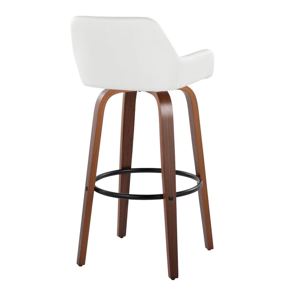 Walnut Wood, Black Metal, White PU Daniella 30" Fixed-Height Barstool - Set of 2. Picture 4
