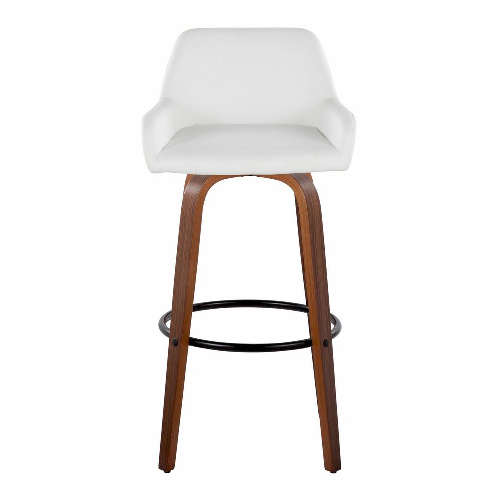 Walnut Wood, Black Metal, White PU Daniella 30" Fixed-Height Barstool - Set of 2. Picture 6