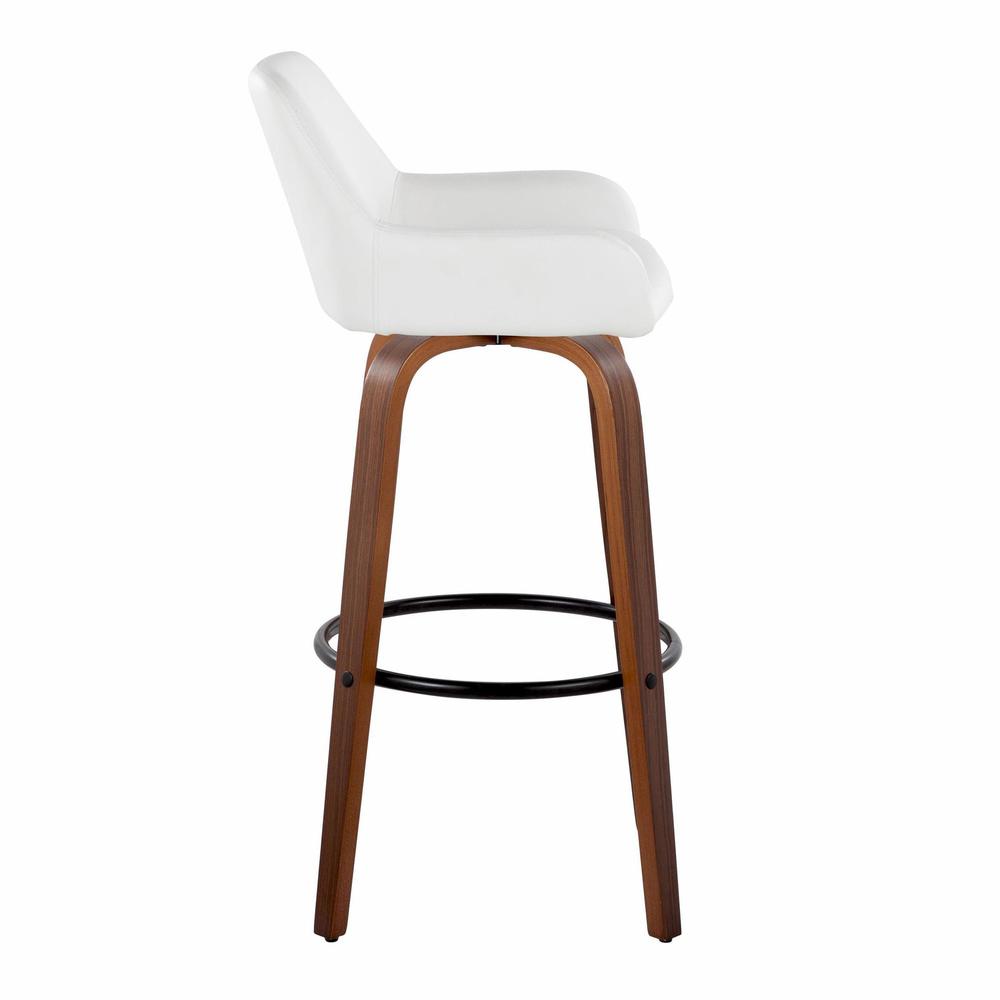 Walnut Wood, Black Metal, White PU Daniella 30" Fixed-Height Barstool - Set of 2. Picture 3