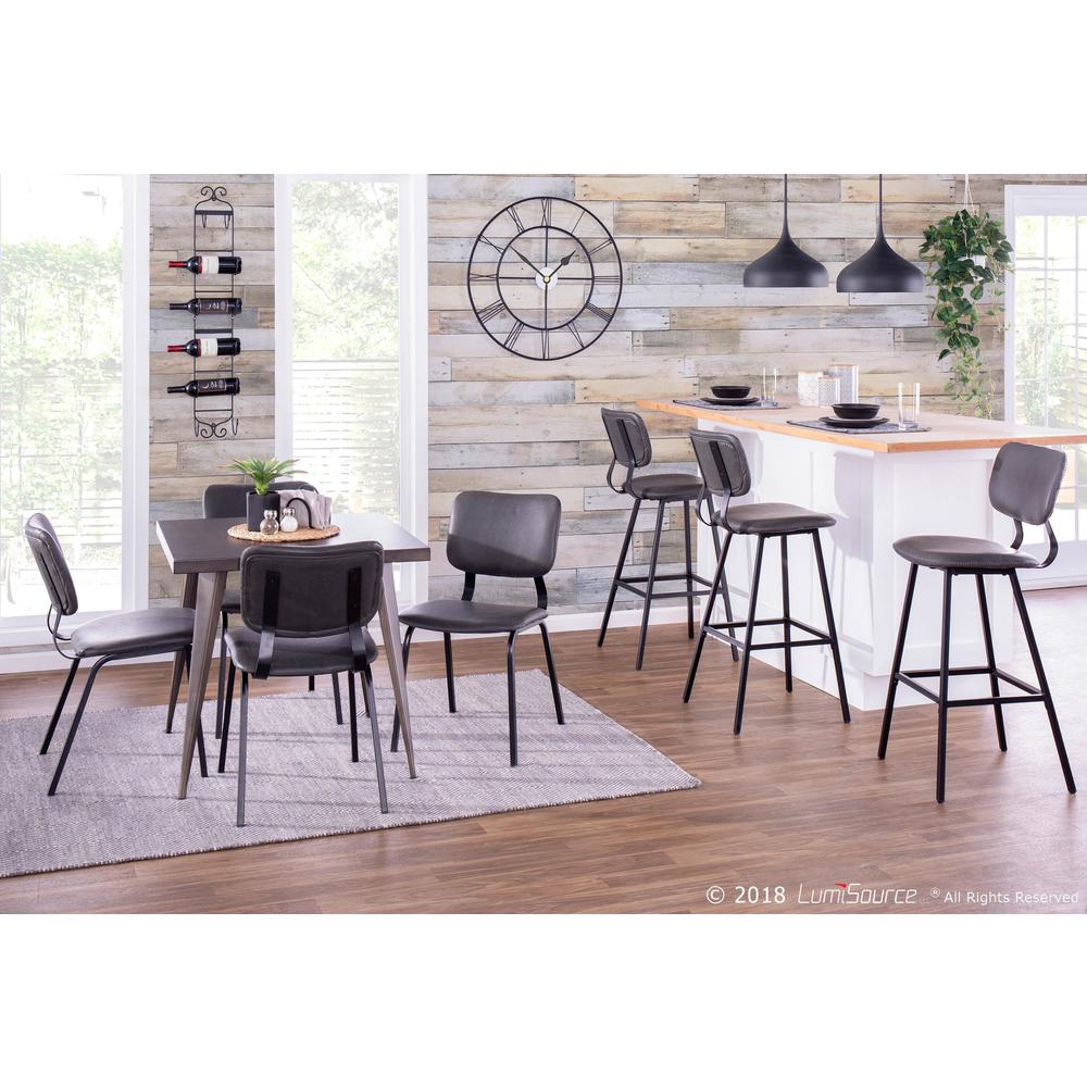 Black Metal, Grey PU, Grey Zig Zag Stitching Foundry Barstool - Set of 2. Picture 3