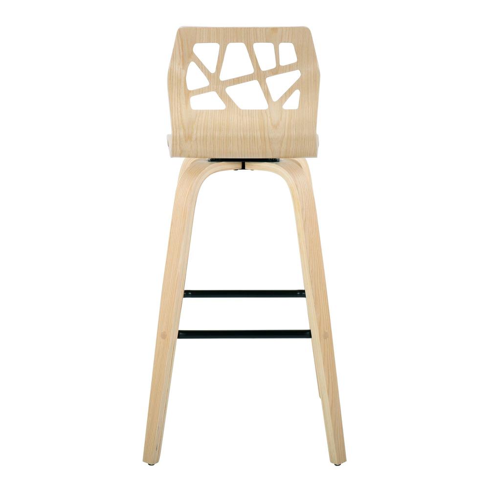 Black Metal, Natural Wood, Cream PU Folia 30" Fixed-Height Barstool - Set of 2. Picture 5