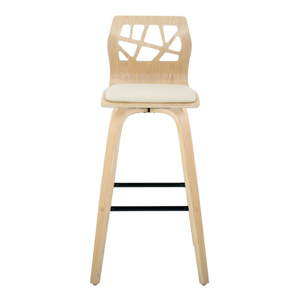 Black Metal, Natural Wood, Cream PU Folia 30" Fixed-Height Barstool - Set of 2. Picture 6