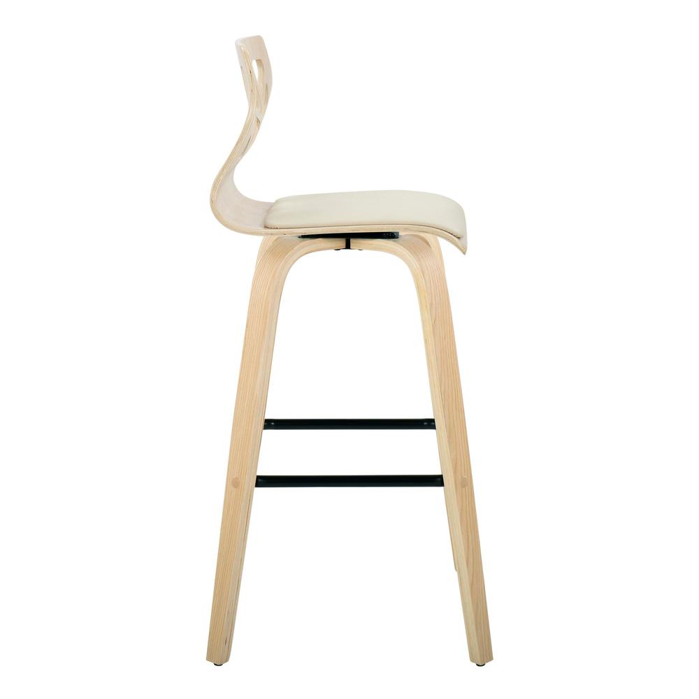 Black Metal, Natural Wood, Cream PU Folia 30" Fixed-Height Barstool - Set of 2. Picture 3