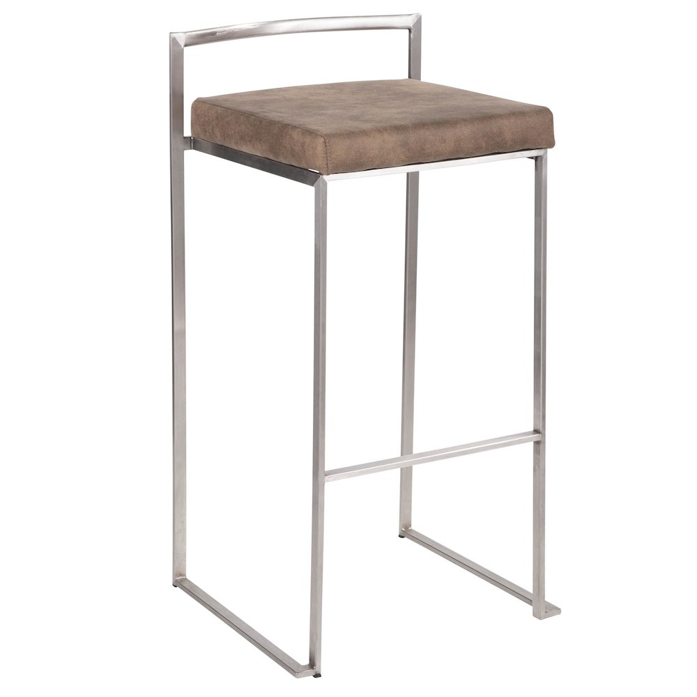 Fuji Stacker 30" Fixed-Height Barstool - Set of 3 in Stainless Steel. Picture 2