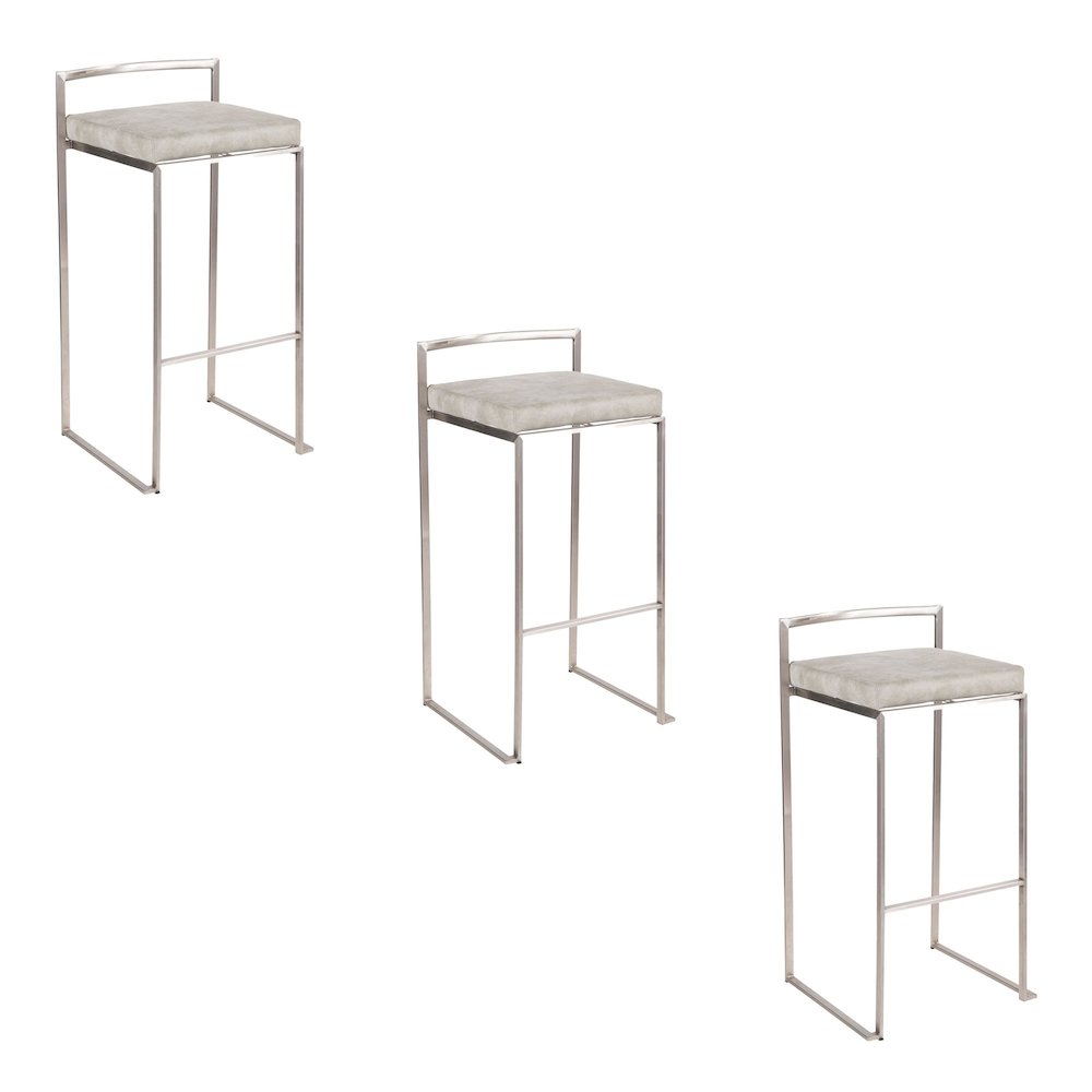 Fuji Stacker 30" Fixed-Height Barstool - Set of 3 in Stainless Steel. Picture 1