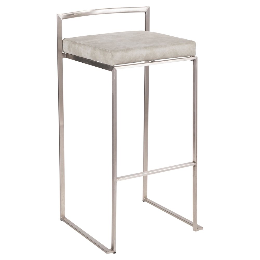 Fuji Stacker 30" Fixed-Height Barstool - Set of 3 in Stainless Steel. Picture 2