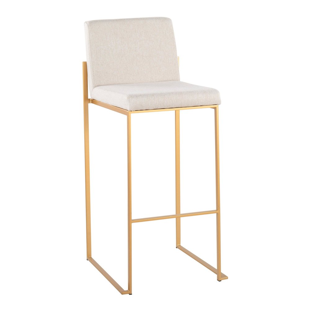 Fuji High Back 30" Fixed-Height Barstool - Set of 3 in Gold Steel. Picture 2