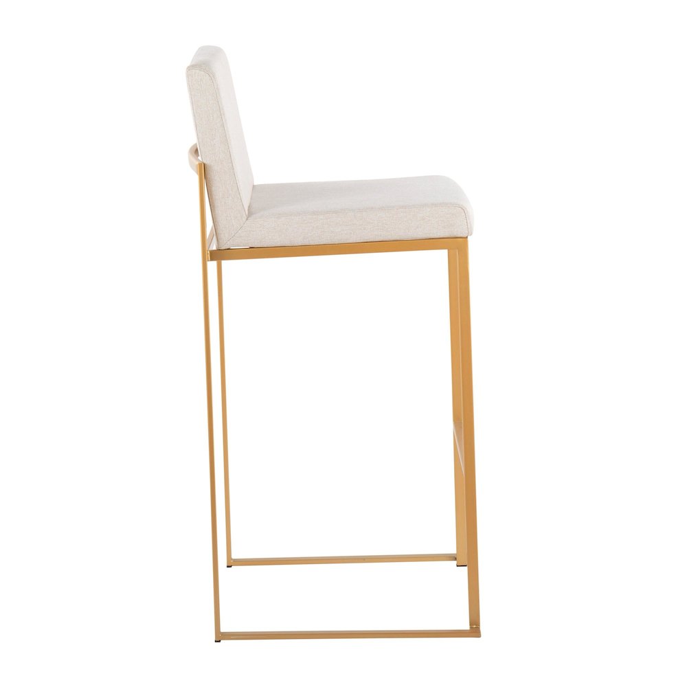 Fuji High Back 30" Fixed-Height Barstool - Set of 3 in Gold Steel. Picture 3