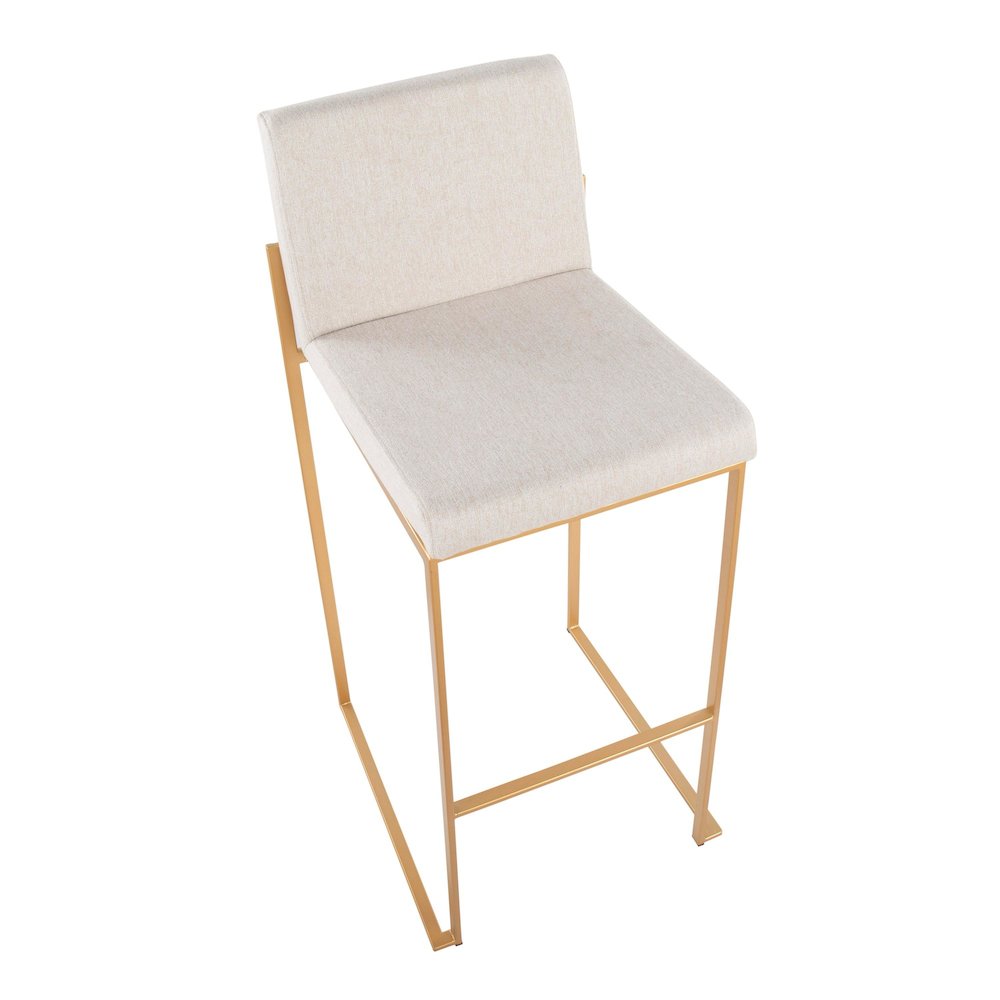 Fuji High Back 30" Fixed-Height Barstool - Set of 3 in Gold Steel. Picture 7