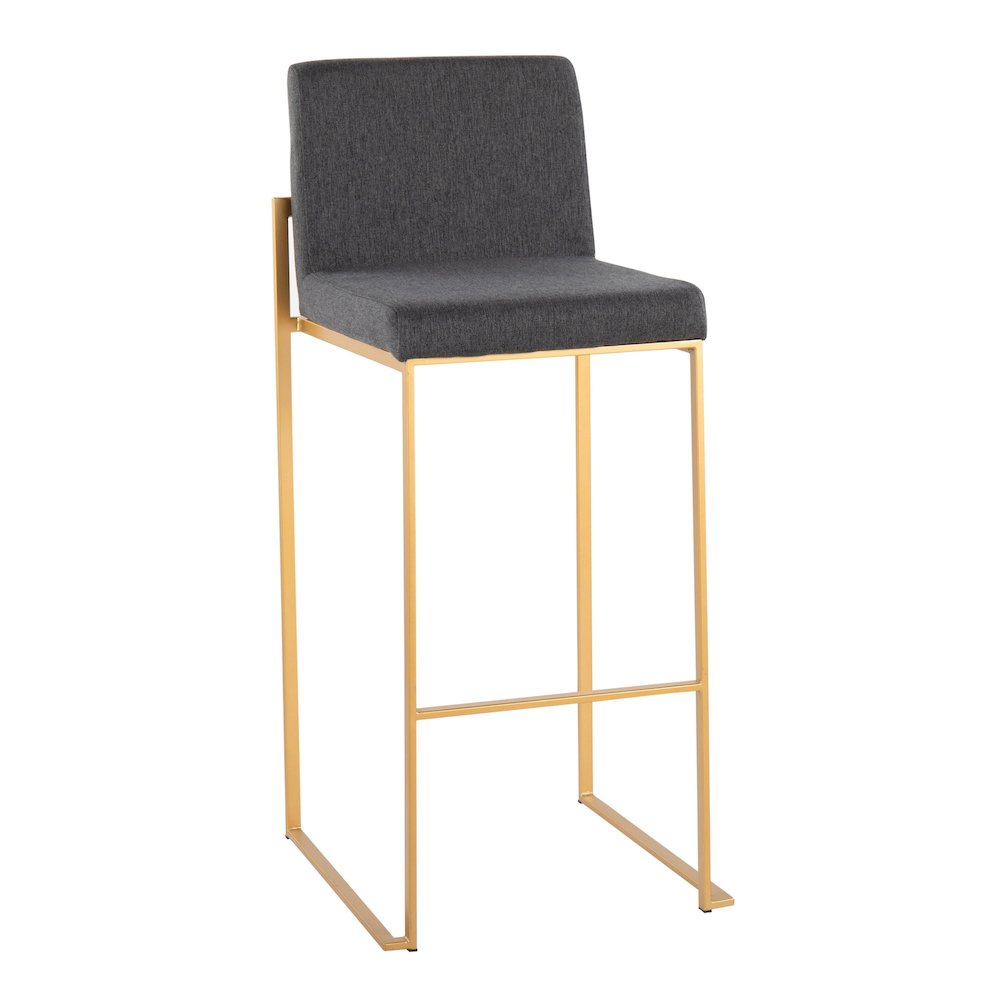 Fuji High Back 30" Fixed-Height Barstool - Set of 3 in Gold Steel. Picture 2