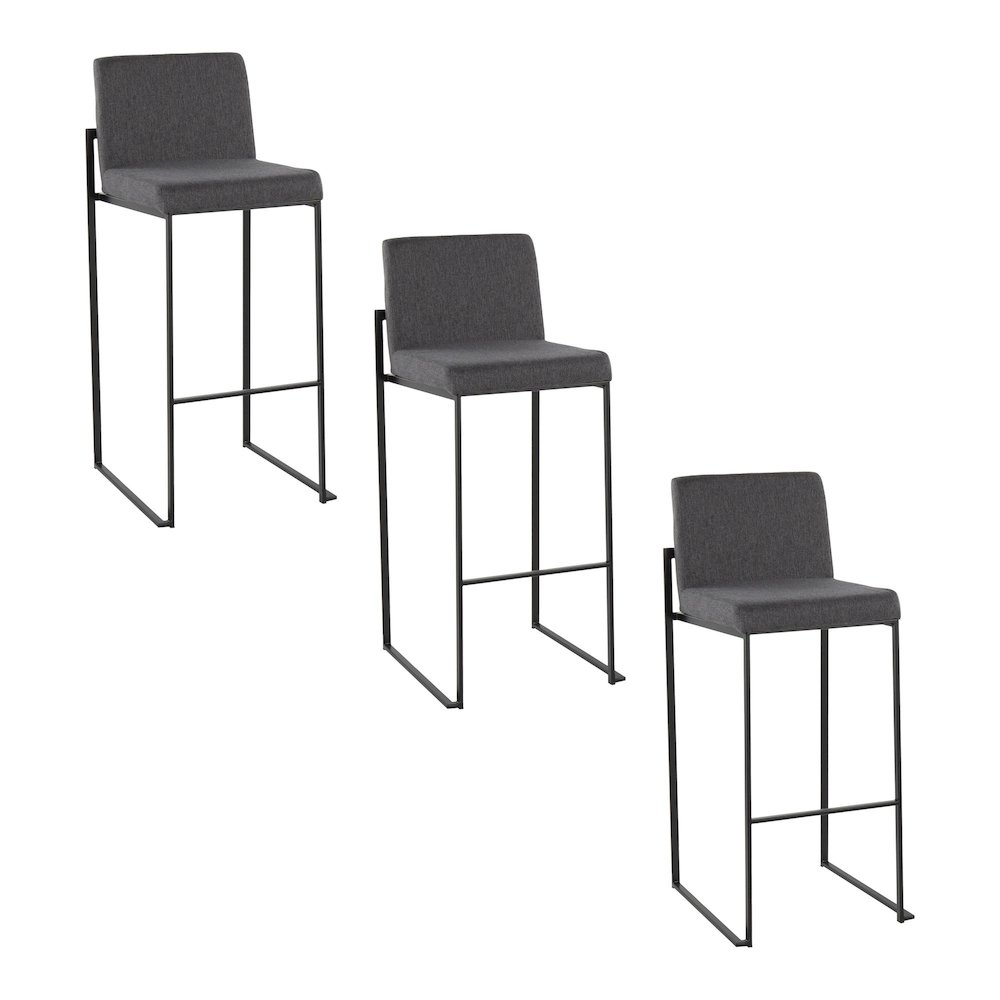 Fuji High Back 30" Fixed-Height Barstool - Set of 3 in Black Steel. Picture 1