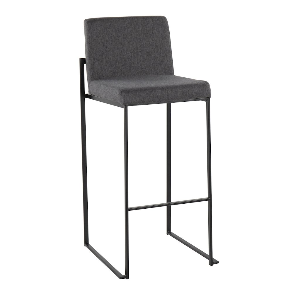 Fuji High Back 30" Fixed-Height Barstool - Set of 3 in Black Steel. Picture 2