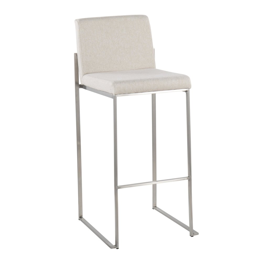Fuji High Back 30" Fixed-Height Barstool - Set of 3 in Stainless Steel. Picture 2