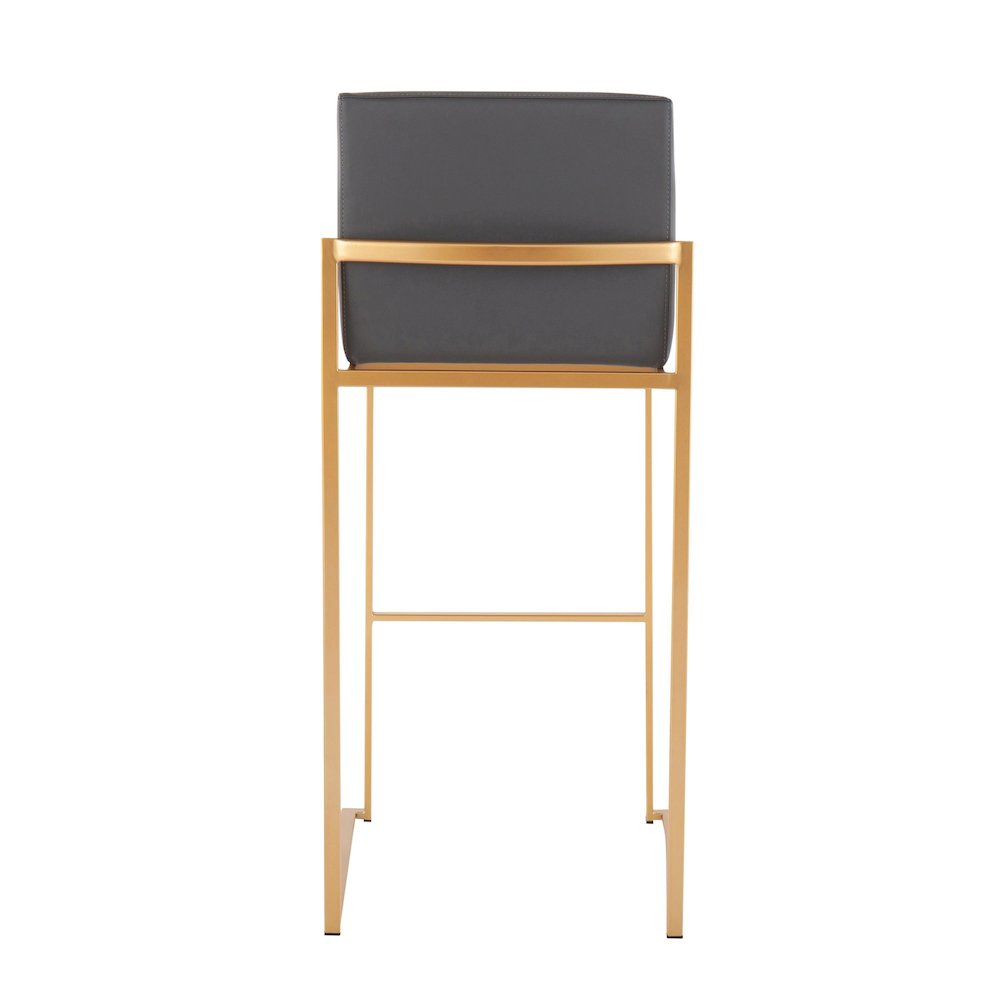 Fuji High Back 30" Fixed-Height Barstool - Set of 3 in Gold Steel, Grey PU color. Picture 5