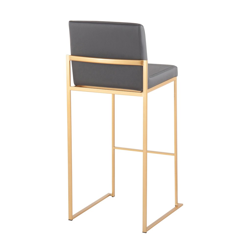 Fuji High Back 30" Fixed-Height Barstool - Set of 3 in Gold Steel, Grey PU color. Picture 4