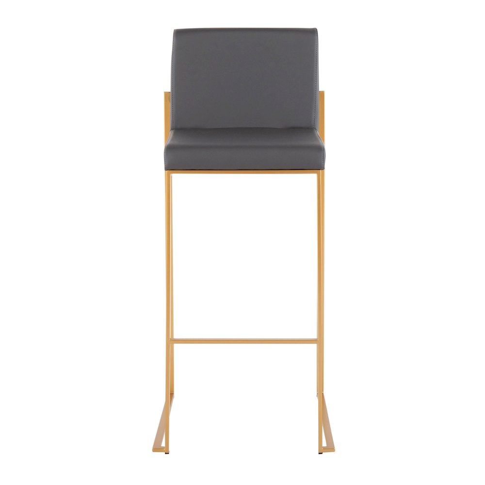 Fuji High Back 30" Fixed-Height Barstool - Set of 3 in Gold Steel, Grey PU color. Picture 6