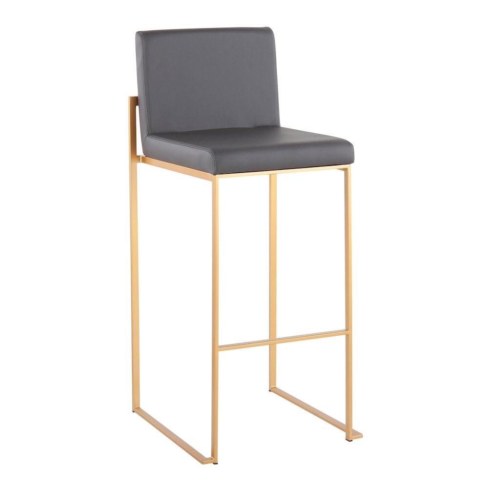 Fuji High Back 30" Fixed-Height Barstool - Set of 3 in Gold Steel, Grey PU color. Picture 2