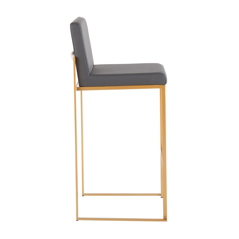Fuji High Back 30" Fixed-Height Barstool - Set of 3 in Gold Steel, Grey PU color. Picture 3