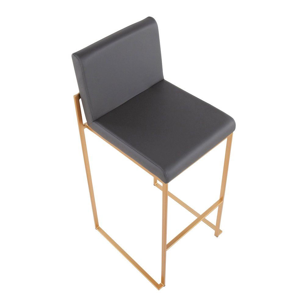 Fuji High Back 30" Fixed-Height Barstool - Set of 3 in Gold Steel, Grey PU color. Picture 7