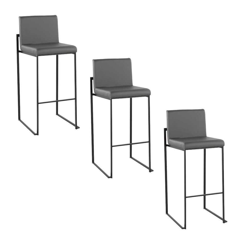Fuji High Back 30" Fixed-Height Barstool - Set of 3 in Black Steel. Picture 1