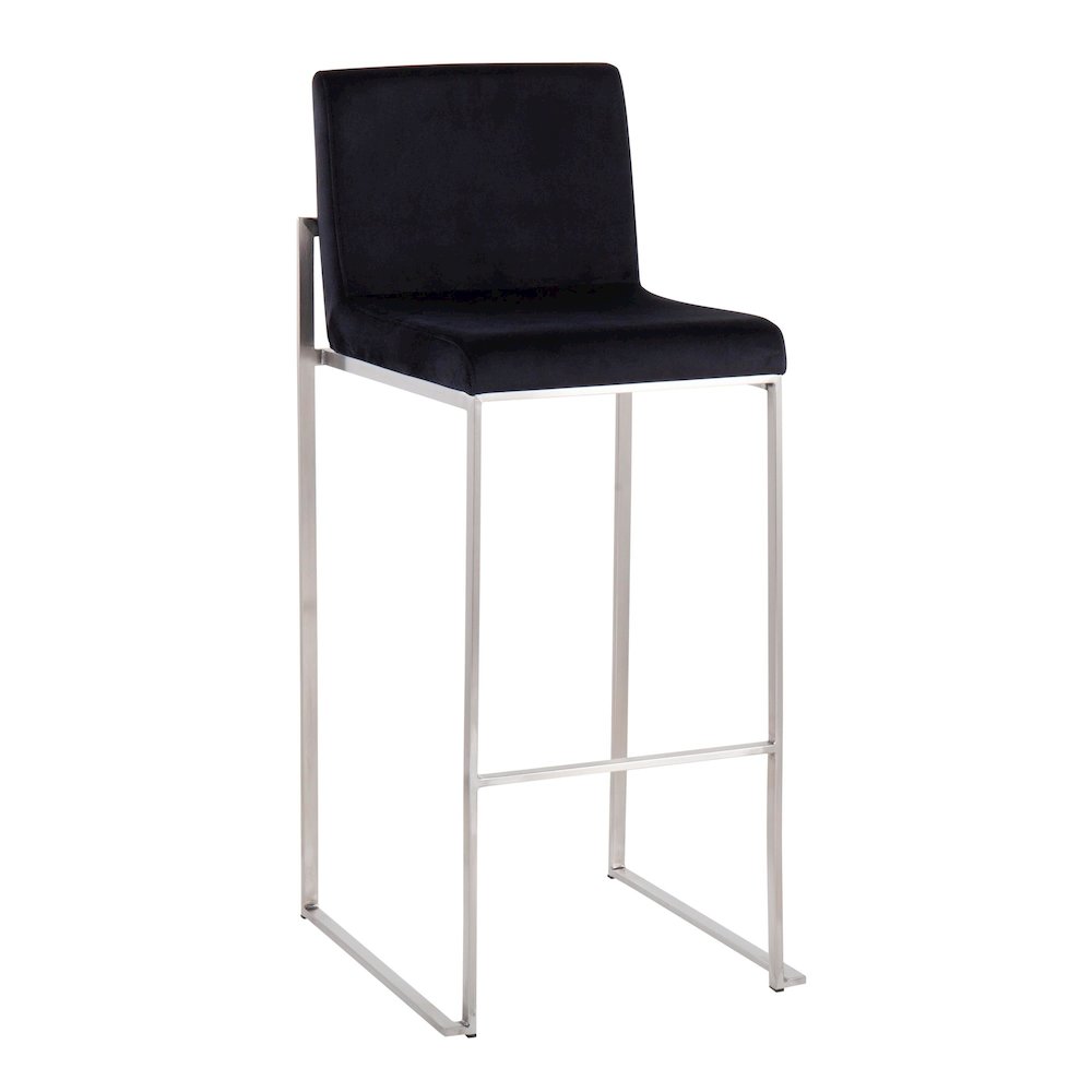 Fuji High Back 30" Fixed-Height Barstool - Set of 3 in Stainless Steel. Picture 2