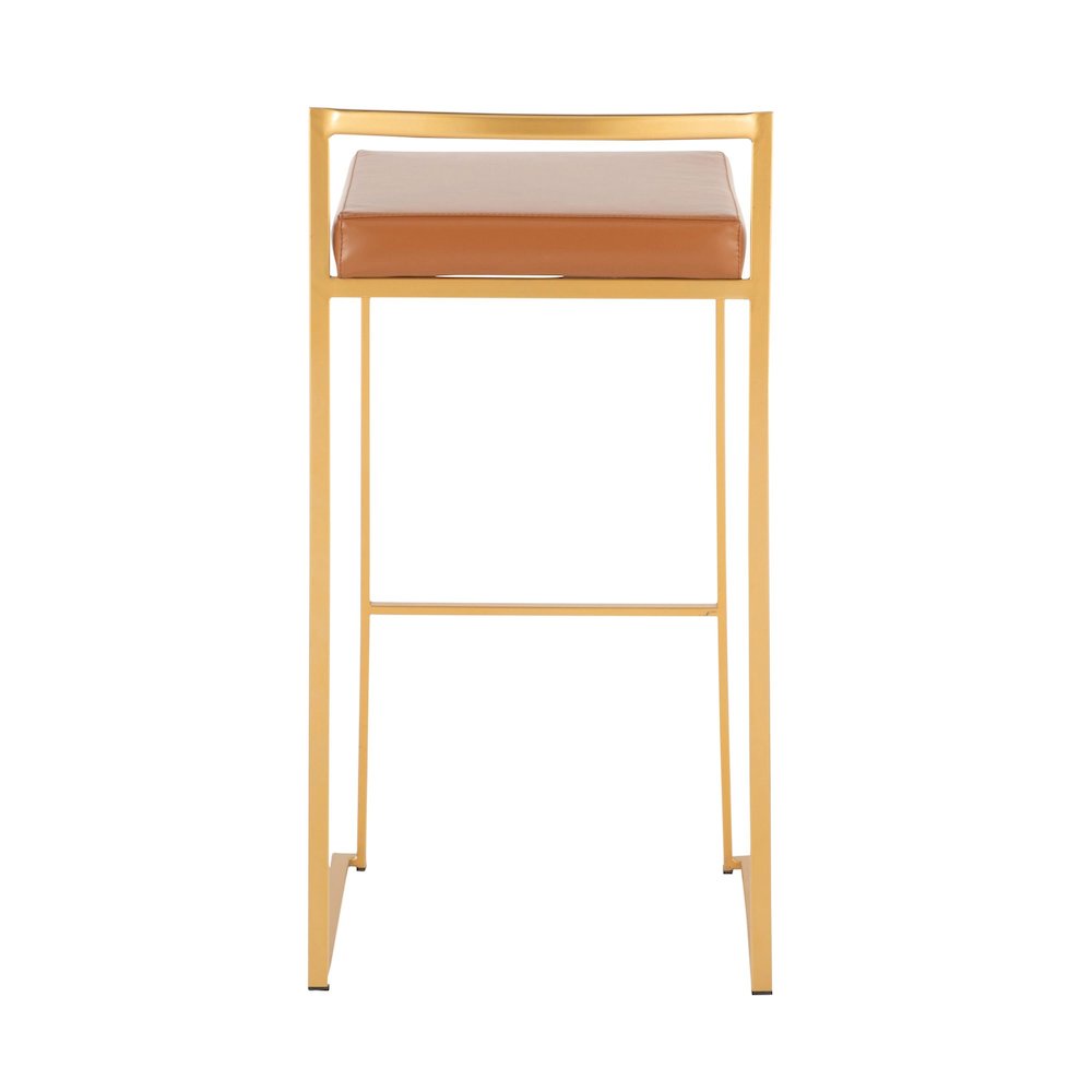 Fuji Stacker 30" Fixed-Height Barstool - Set of 3 in Gold Steel, Camel PU color. Picture 5