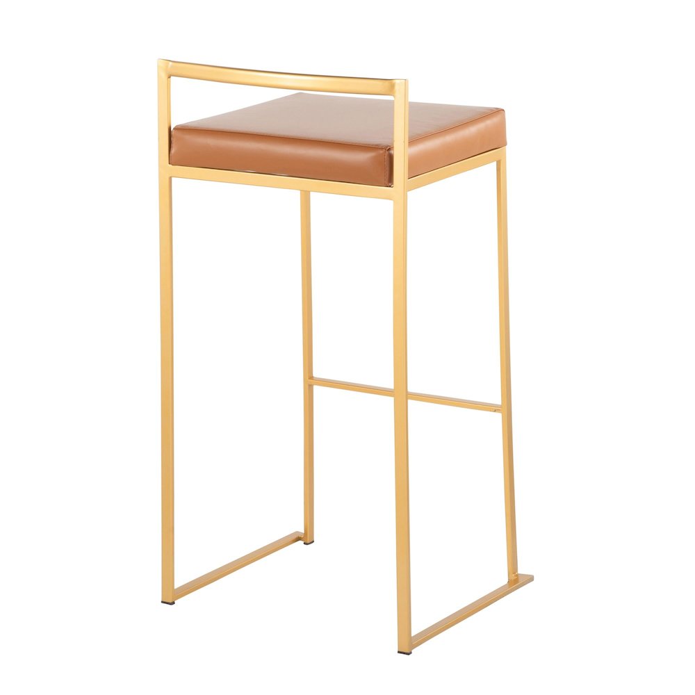 Fuji Stacker 30" Fixed-Height Barstool - Set of 3 in Gold Steel, Camel PU color. Picture 4