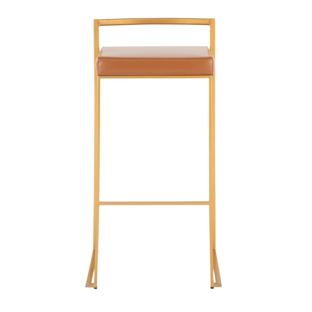 Fuji Stacker 30" Fixed-Height Barstool - Set of 3 in Gold Steel, Camel PU color. Picture 6