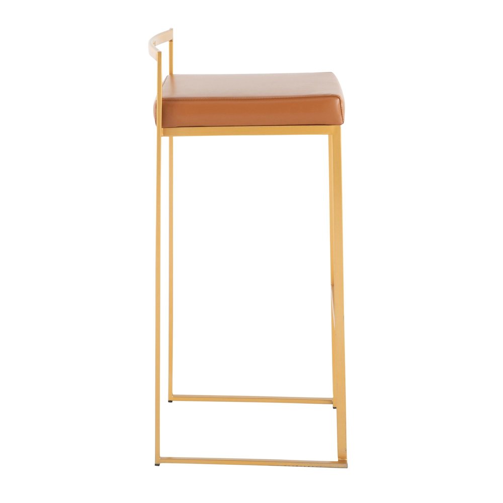 Fuji Stacker 30" Fixed-Height Barstool - Set of 3 in Gold Steel, Camel PU color. Picture 3