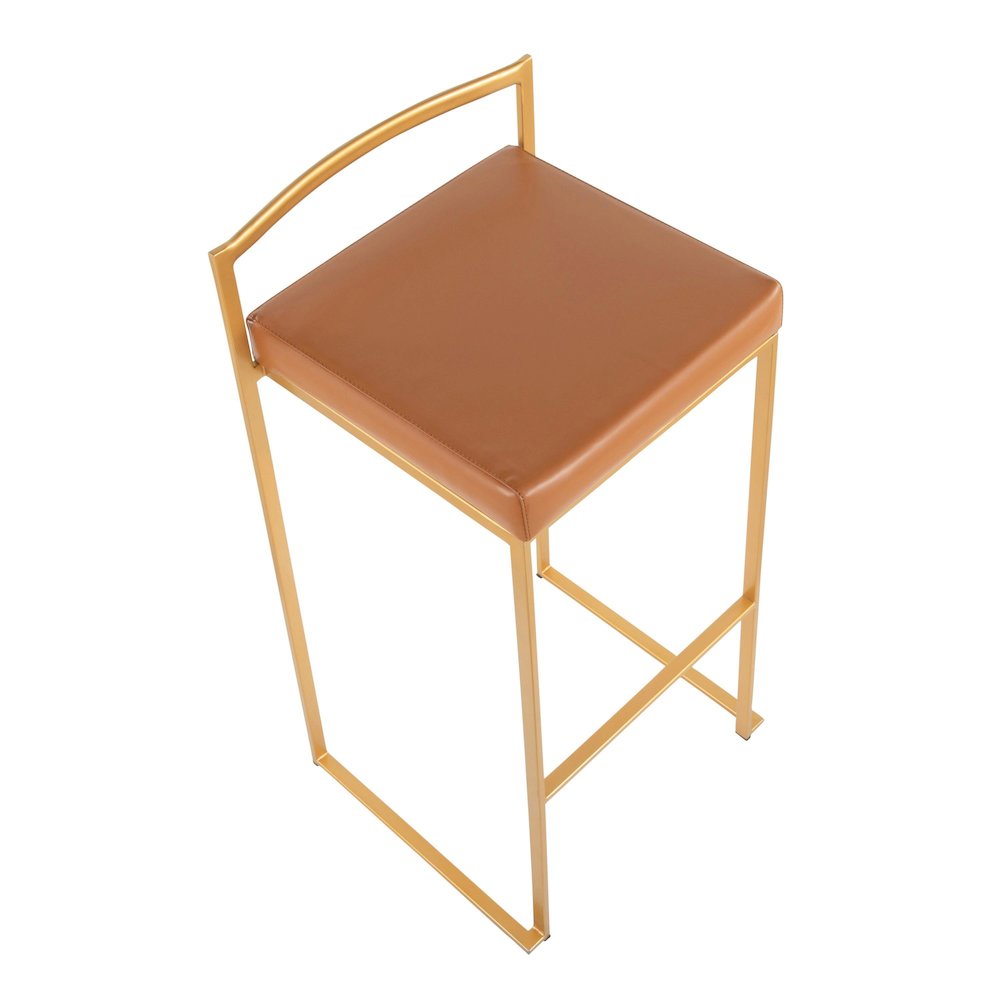 Fuji Stacker 30" Fixed-Height Barstool - Set of 3 in Gold Steel, Camel PU color. Picture 7