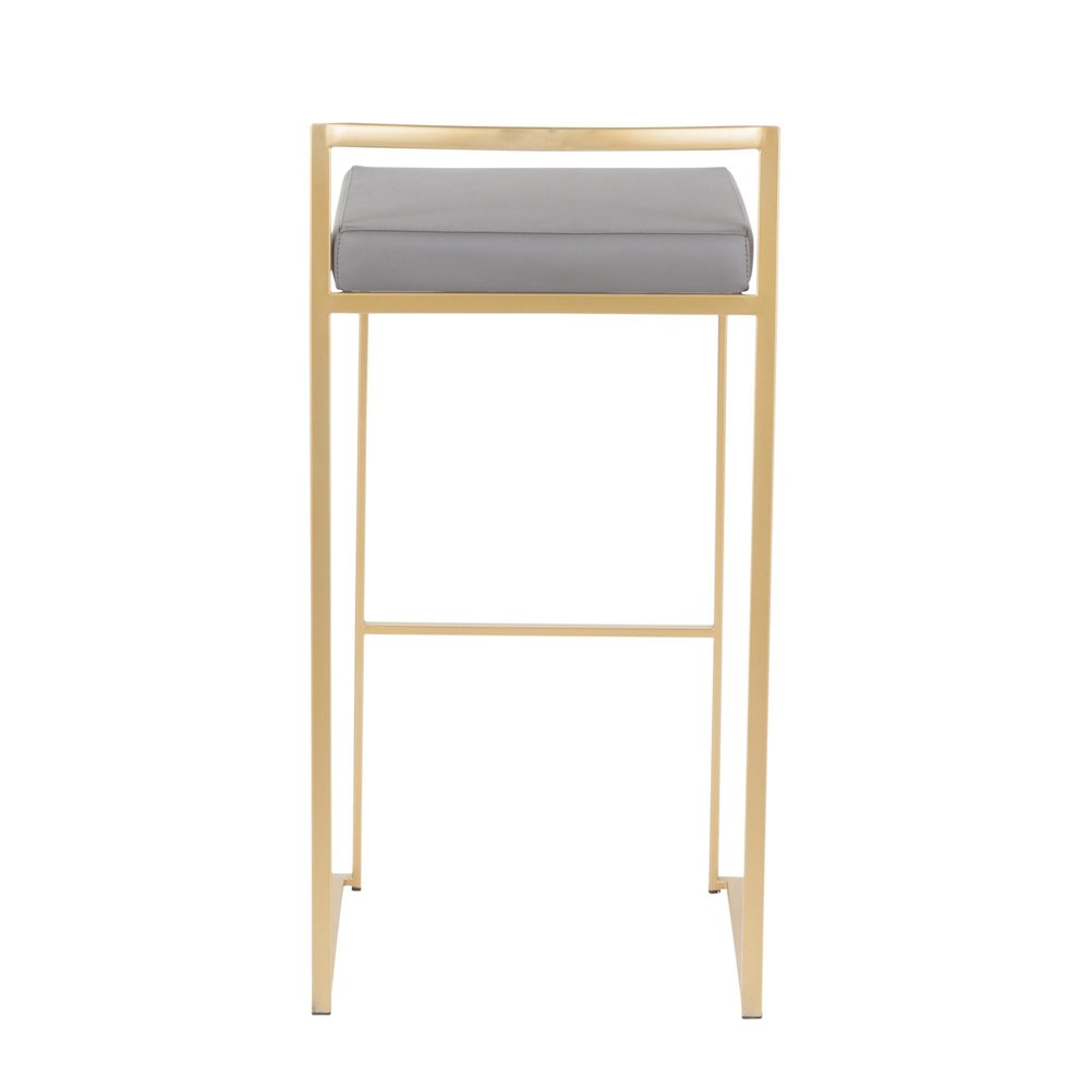Fuji Stacker 30" Fixed-Height Barstool - Set of 3 in Gold Metal, Grey PU color. Picture 5