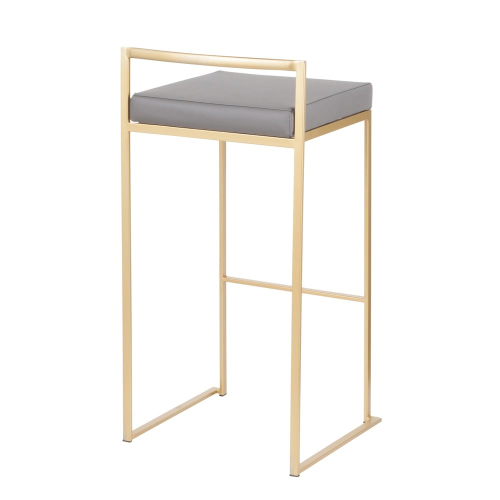 Fuji Stacker 30" Fixed-Height Barstool - Set of 3 in Gold Metal, Grey PU color. Picture 4