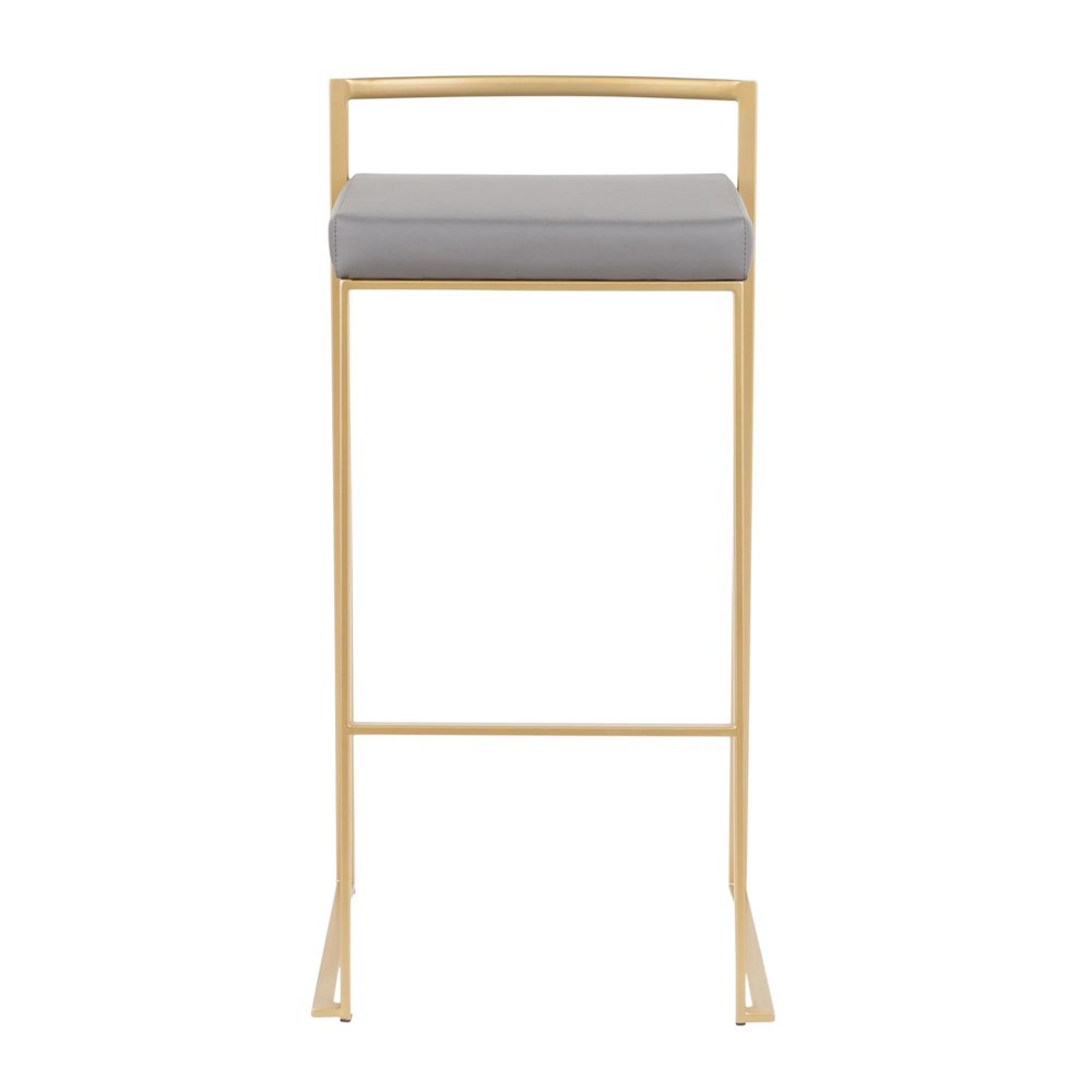 Fuji Stacker 30" Fixed-Height Barstool - Set of 3 in Gold Metal, Grey PU color. Picture 6
