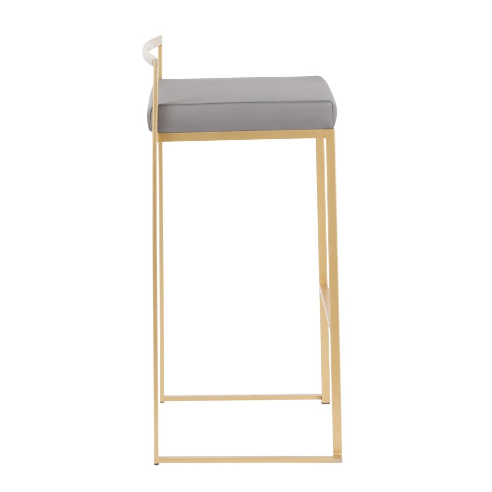 Fuji Stacker 30" Fixed-Height Barstool - Set of 3 in Gold Metal, Grey PU color. Picture 3