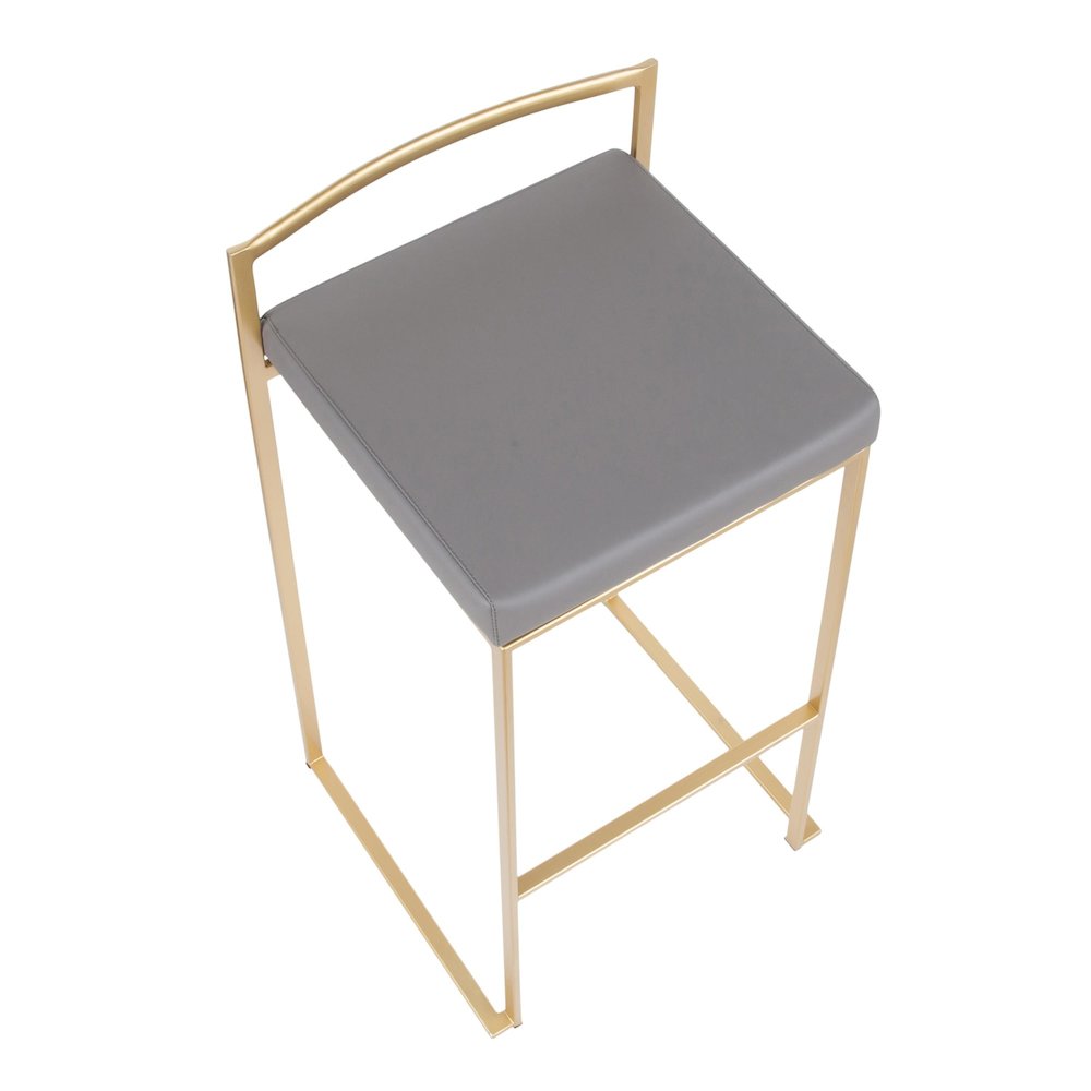 Fuji Stacker 30" Fixed-Height Barstool - Set of 3 in Gold Metal, Grey PU color. Picture 7