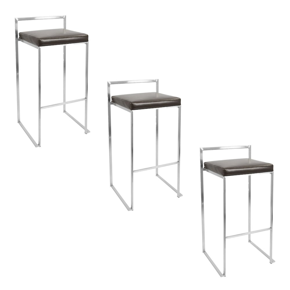 Fuji Stacker 30" Fixed-Height Barstool - Set of 3 in Stainless Steel. Picture 1