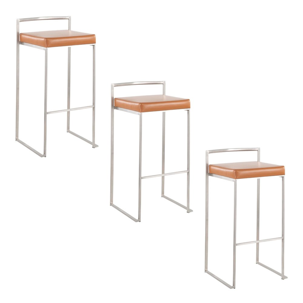 Fuji Stacker 30" Fixed-Height Barstool - Set of 3 in Stainless Steel. Picture 1