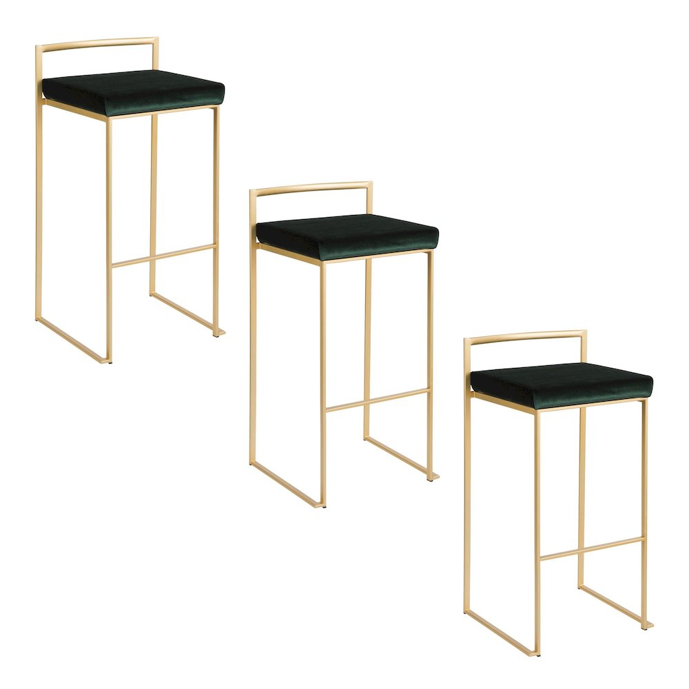 Fuji Stacker 30" Fixed-Height Barstool - Set of 3 in Gold Metal. Picture 1