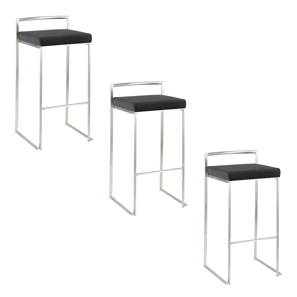Fuji Stacker 30" Fixed-Height Barstool - Set of 3 in Stainless Steel. Picture 1