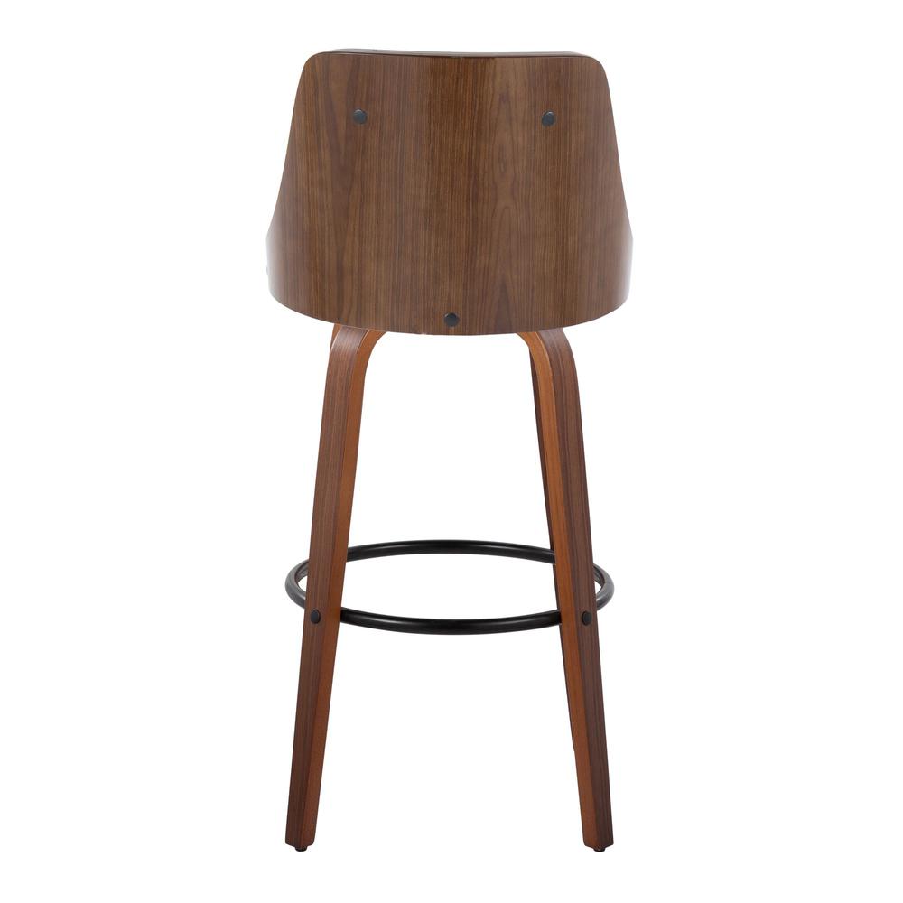 Walnut Wood, Light Grey PU, Black Metal Gianna Fixed-Height Barstool - Set of 2. Picture 5