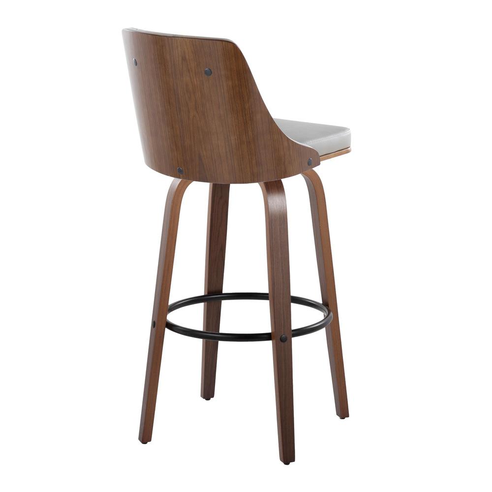 Walnut Wood, Light Grey PU, Black Metal Gianna Fixed-Height Barstool - Set of 2. Picture 4