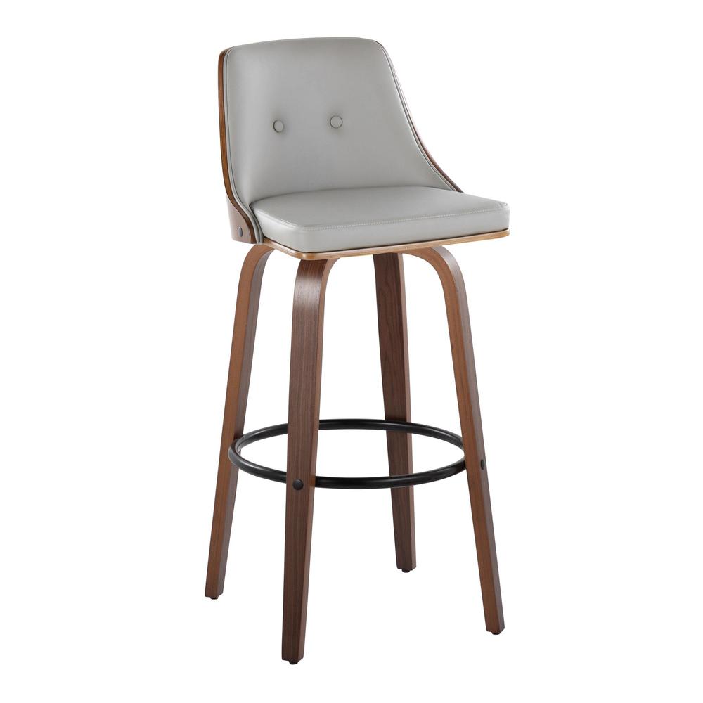 Walnut Wood, Light Grey PU, Black Metal Gianna Fixed-Height Barstool - Set of 2. Picture 2